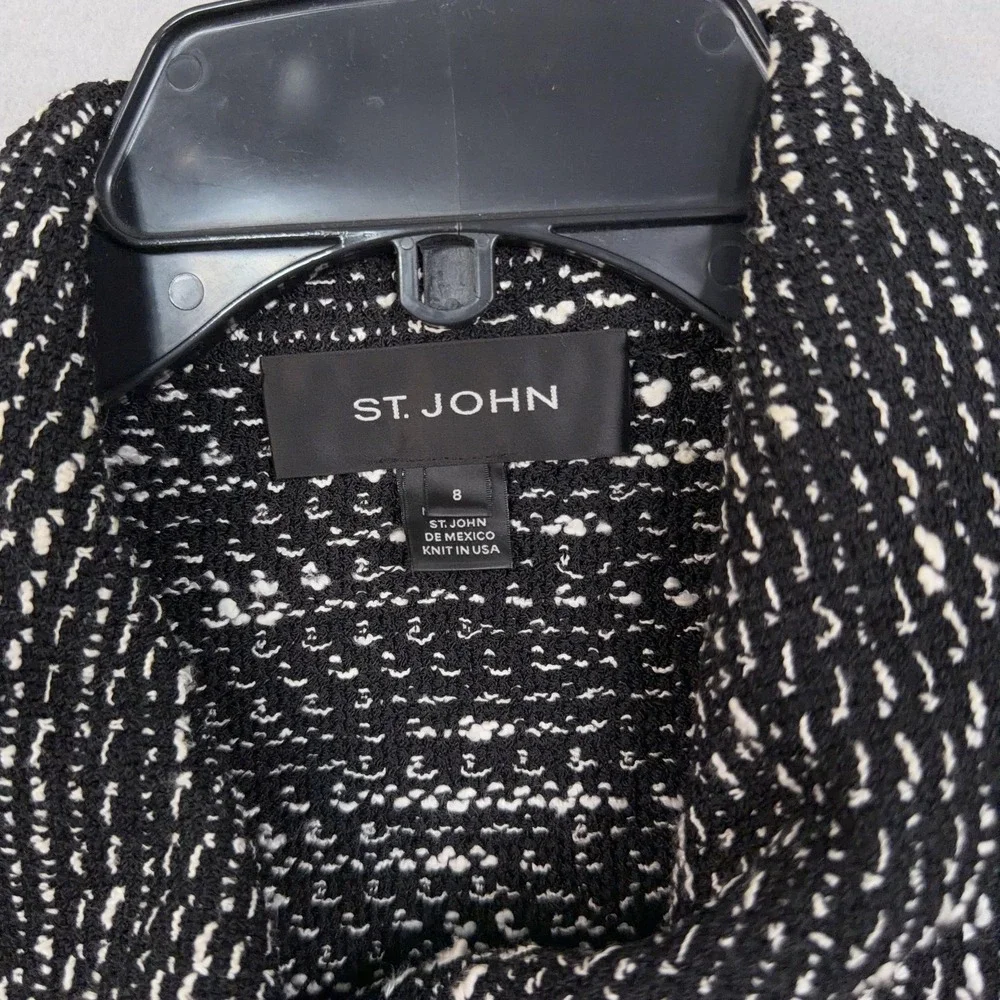 St John Blazer Womens 8 Black White Knit Shawl Collar Wool Blend Jacket Sweater
